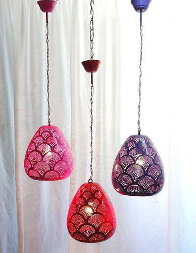 B270 Tin Mosaic Globe Moroccan Lampshade Hanging Lamp Red/Pink/Purple