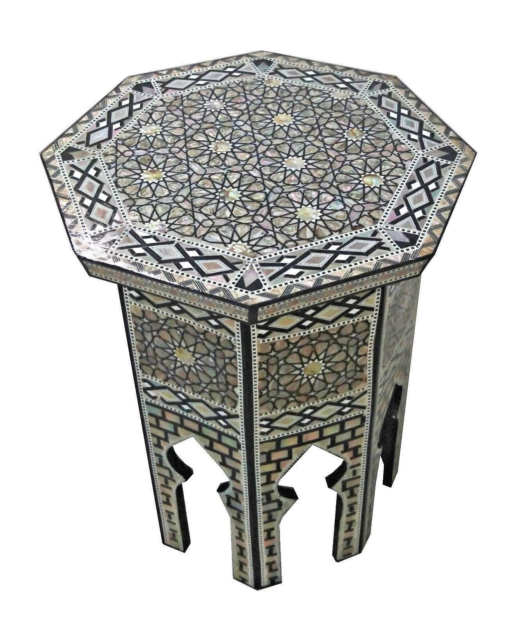 W104 Mother of Pearl Octagonal Corner Wood Table Arabesque End Coffee Trinket
