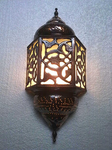 BR176 Floral Moroccan Brass Wall Decor Sconce Frosted Glass