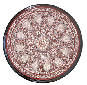 W147 Large Tall Round Mother of Pearl Inlay Beech Wood End Side Oriental Table