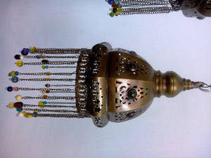 BR349 Vintage Reproduction Arc Beaded Pendant Brass Chandelier