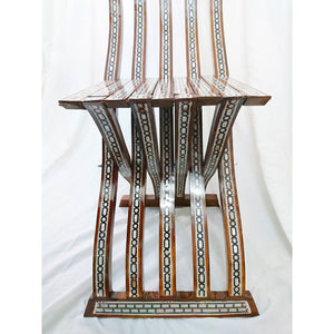 W85 Stunning Mother of Pearl Inlaid Folding Wood Brown Chair