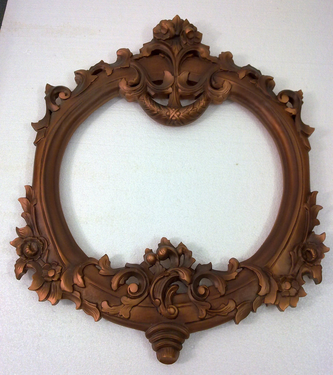 W45 Handcrafted Carved Wood Rustic Copper Floral Wall Mounting Mirror Frame