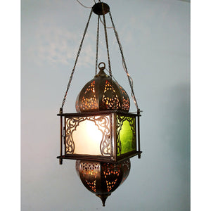 BR392 Vintage Reproduction Square Moroccan/Egyptian Art Hanging Lantern/Lamp