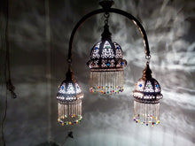 Load image into Gallery viewer, BR349 Vintage Reproduction Arc Beaded Pendant Brass Chandelier