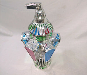 AA118 Egyptian Ramadan Silver Tin Candle Holder Lantern Colored Glass