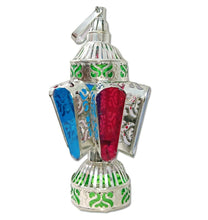Load image into Gallery viewer, AA118 Egyptian Ramadan Silver Tin Candle Holder Lantern Colored Glass