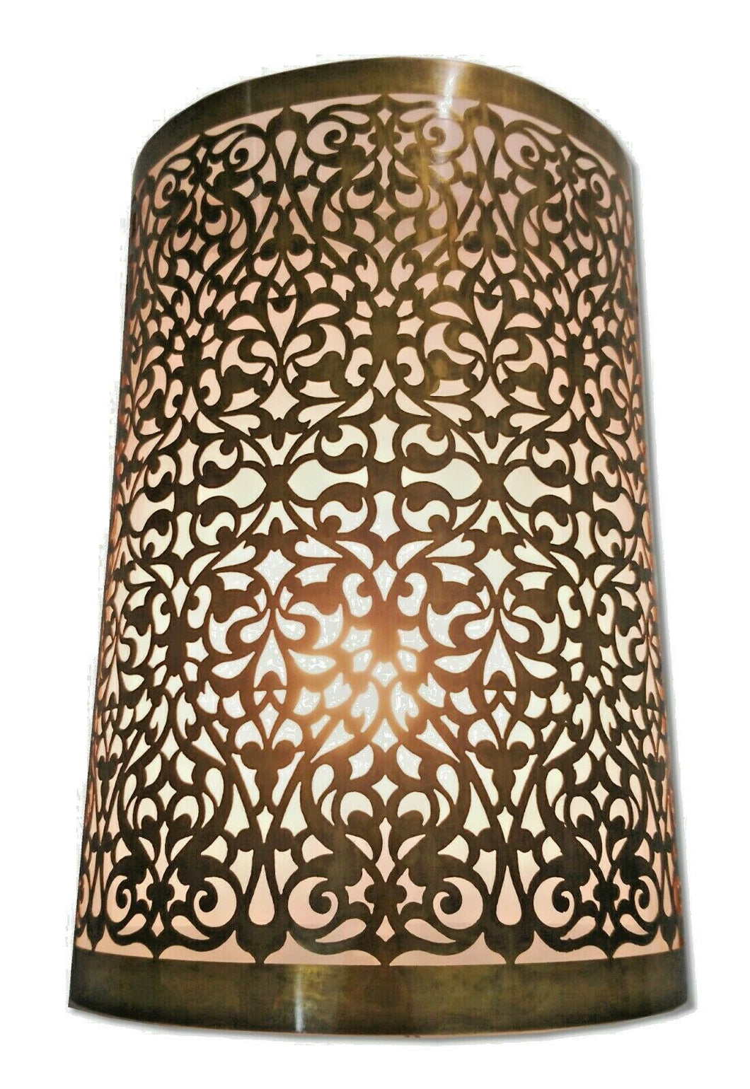 B196V Elegant Handmade Filigree Moroccan Cylinder Brass Wall Decor Sconce