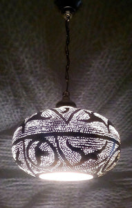 BR417R Round Pie Tin Moroccan Silver Lampshade LED Hanging Lamp