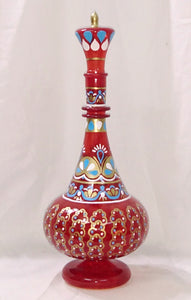 LJ407T Jeannie Genie Hand Painted Mouth-Blown Transparent Red Glass Bottle