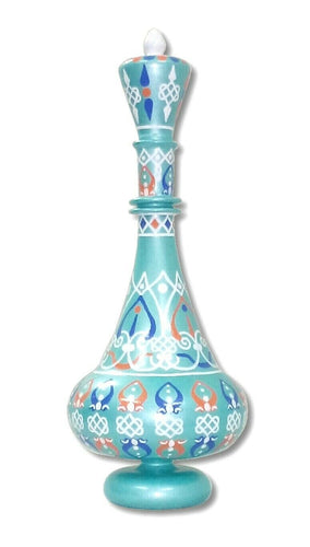 LJ518 I Dream of Jeanie Genie Hand Painted Mouth-Blown Glass Aqua Blue Bottle