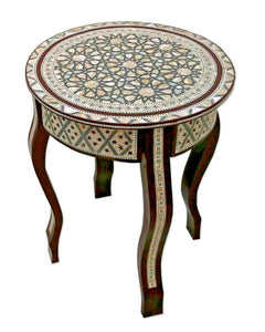 W162 BR Mother of Pearl Moroccan Corner Wood Round Table Brown End Coffee