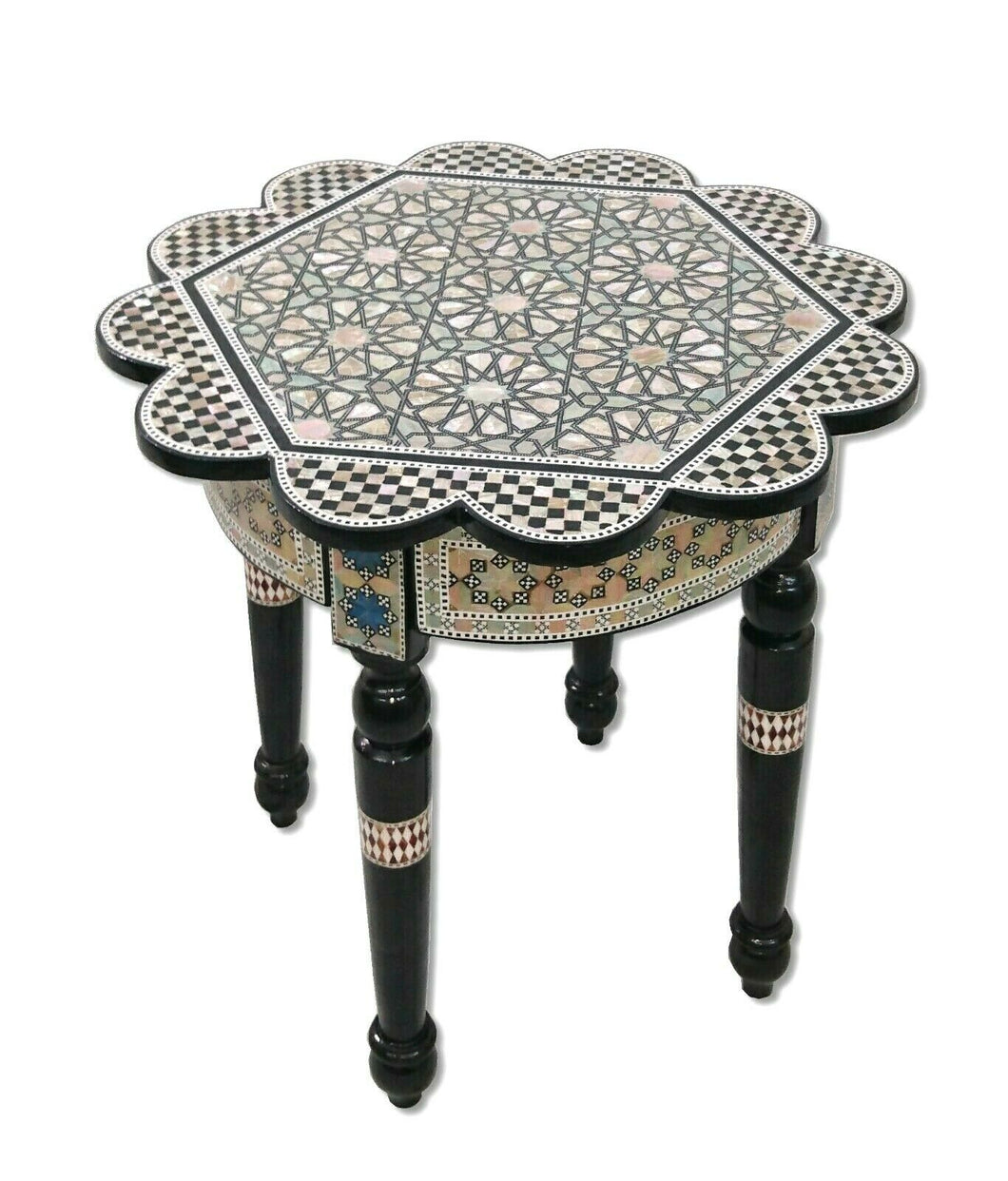 W165 Handmade Mother of Pearl Inlaid Art Egyptian Round/Rose End Side Table