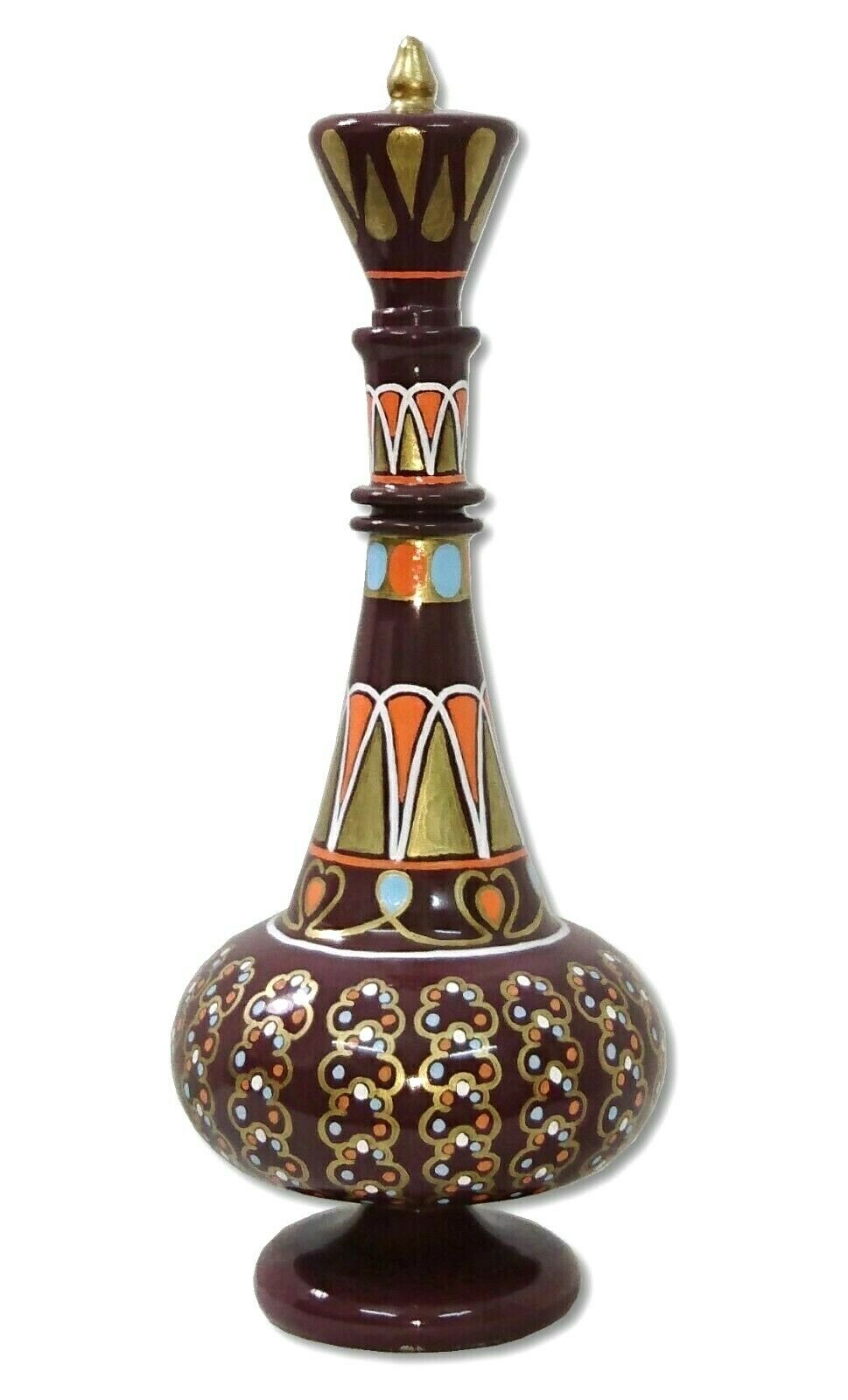 LJ473 I Dream of Jeannie Genie Hand Painted Mouth-Blown Glass Brown Gold Bottle