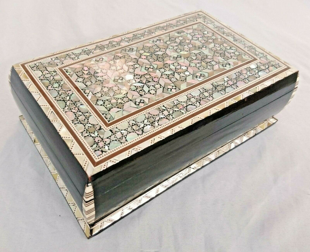 J86 Mother Of Pearl Mosaic Chest Egyptian Rectangular Brown Jewelry Box